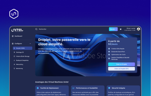 gradient blue background with unitel logo on the left with a dashboard Unitel user page